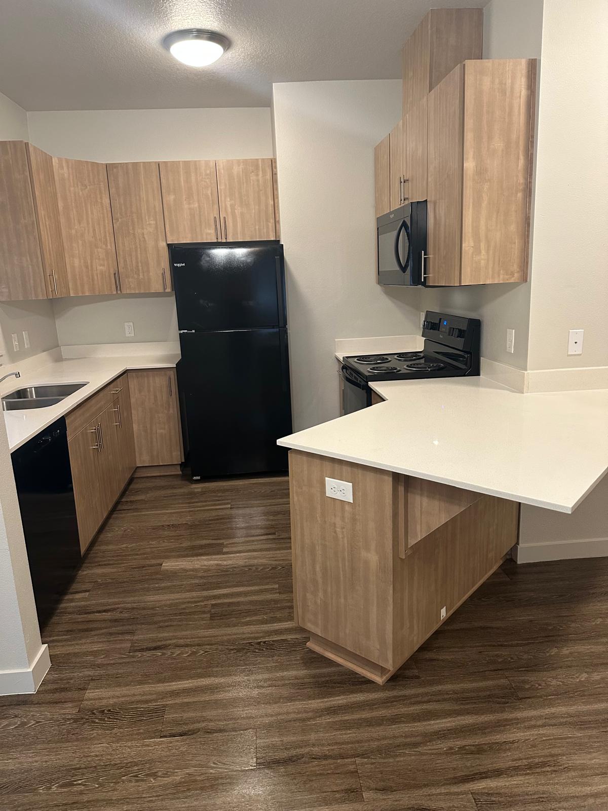 Freshly cleaned apartment kitchen ready for move-in